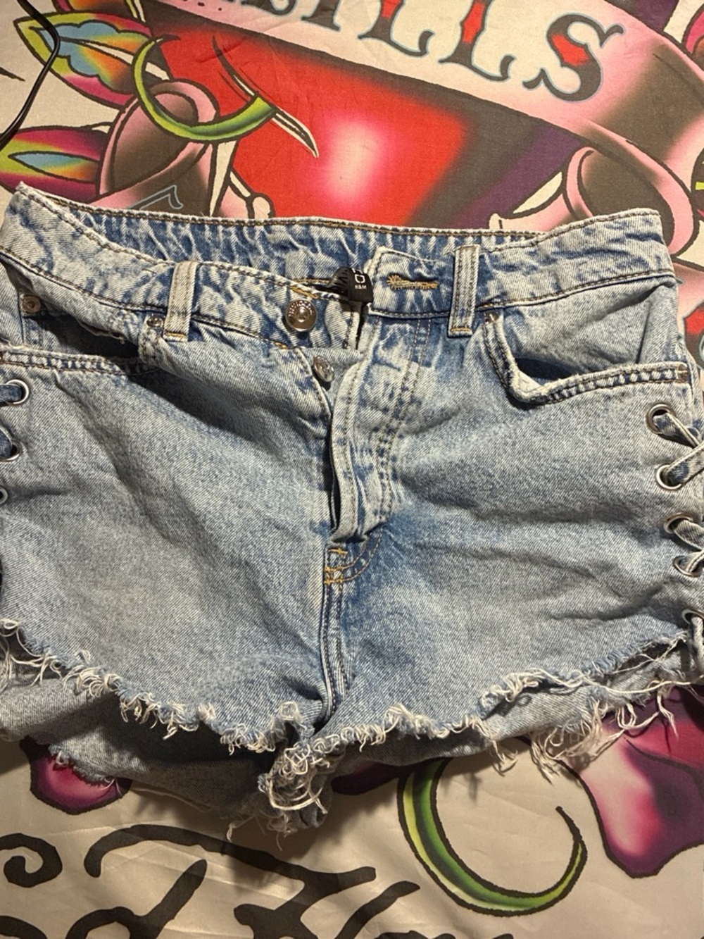 Divided Light Blue Lace-Up Frayed Denim Shorts